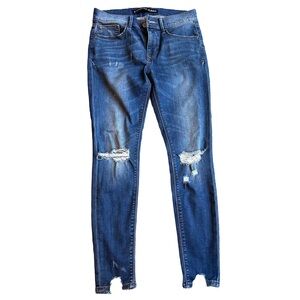 Express Ankle Legging Mid Rise Distressed Jeans in Medium Wash